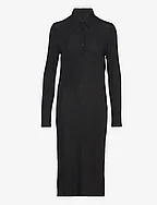 Jersey Rib Polo Dress - BLACK