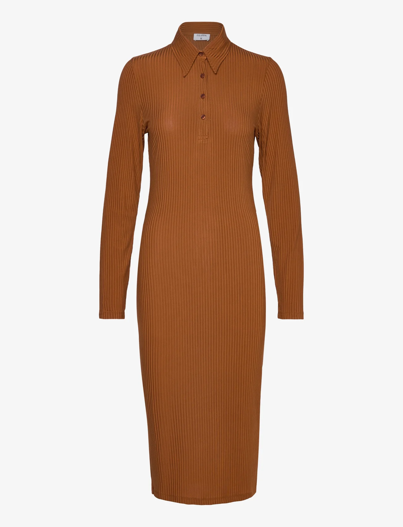 Filippa K - Jersey Rib Polo Dress - skjortklänningar - cinnamon b - 0