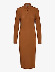 Filippa K - Jersey Rib Polo Dress - skjortekjoler - cinnamon b - 0