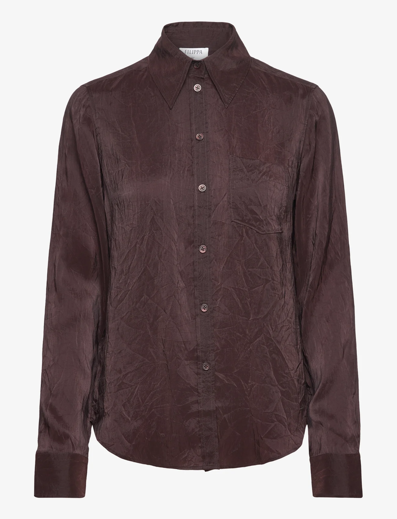 Filippa K - Crinkle Shirt - langermede bluser - dark choco - 0