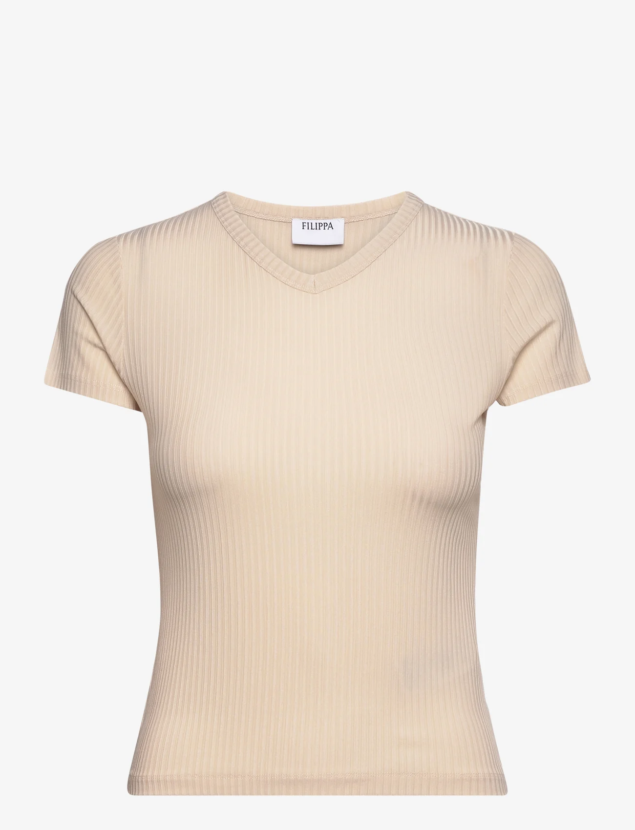 Filippa K - High V Neck Tee - t-shirts - light beig - 0