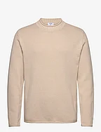 Rolled Hem Sweater - LIGHT BEIG