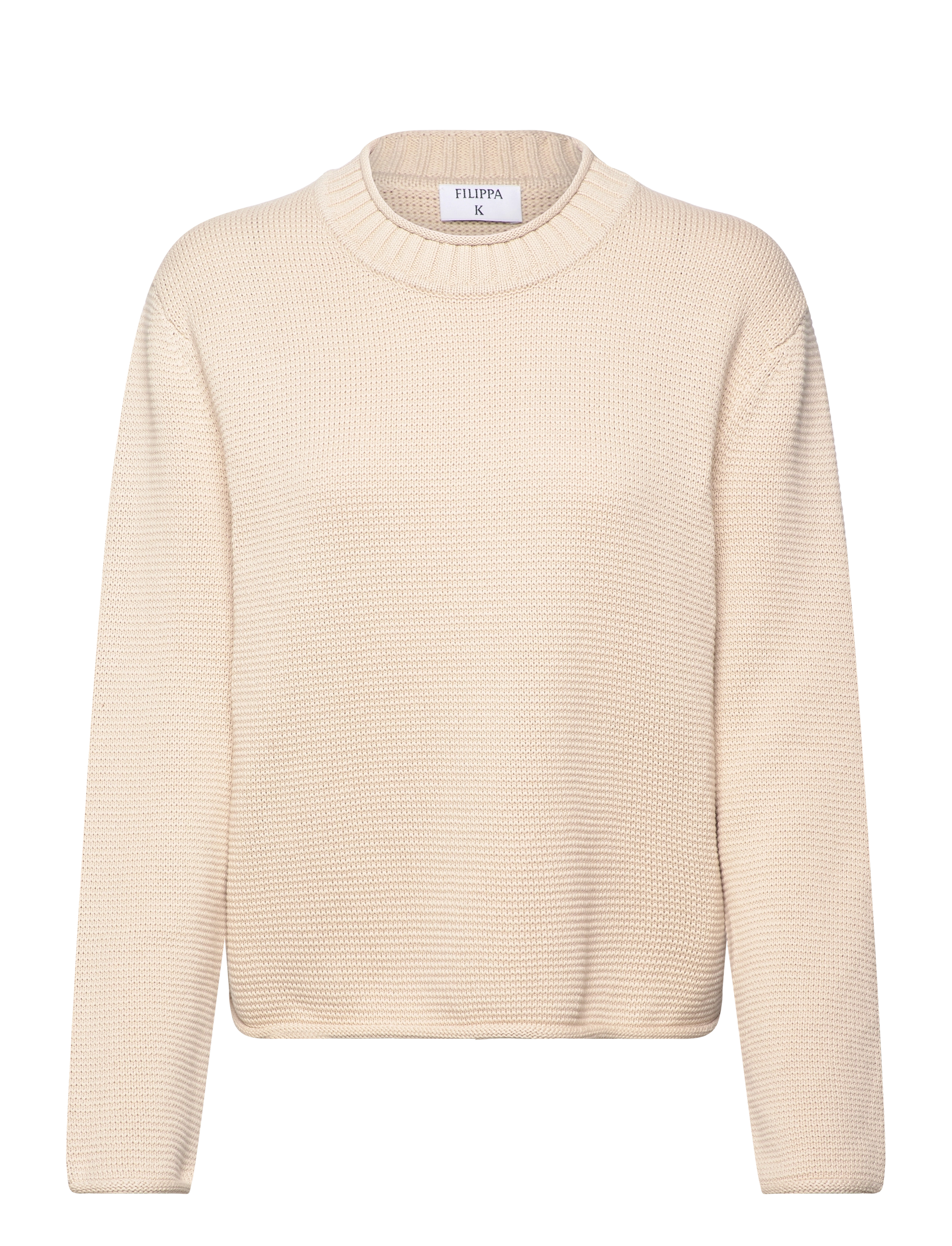 Rolled Hem Sweater - LIGHT BEIG