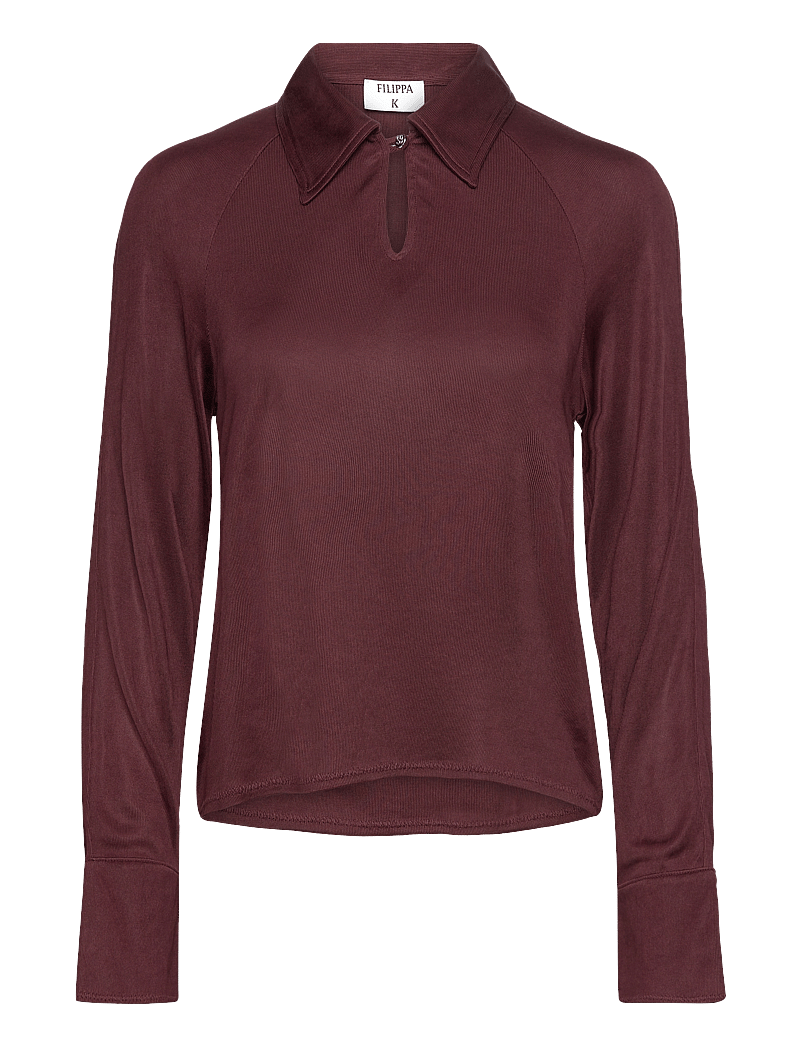 Filippa K - Glossy Jersey Shirt - langærmede bluser - mahogany b - 0