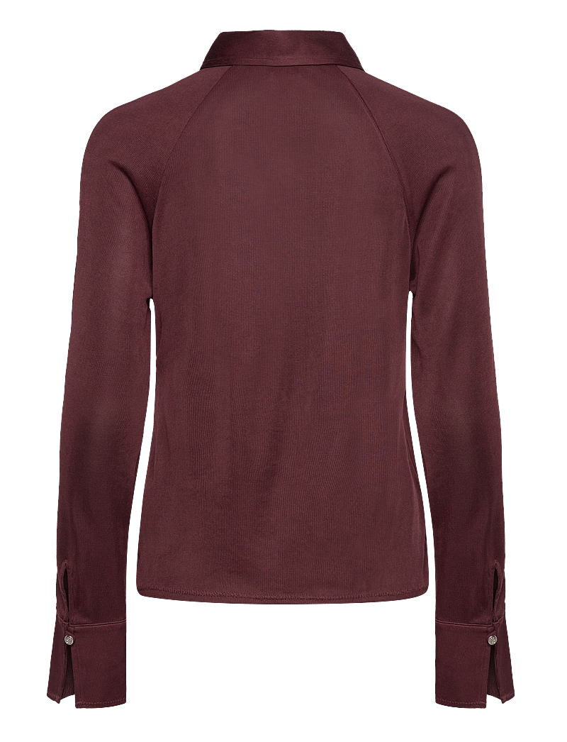 Filippa K - Glossy Jersey Shirt - langærmede bluser - mahogany b - 1
