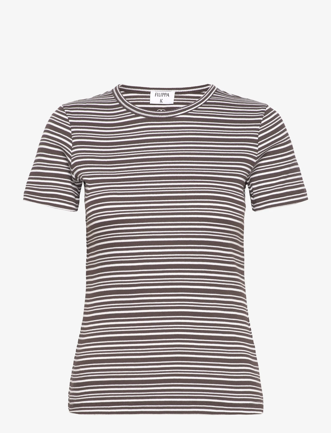 Filippa K - Striped Tee - t-shirts - dark oak/w - 0
