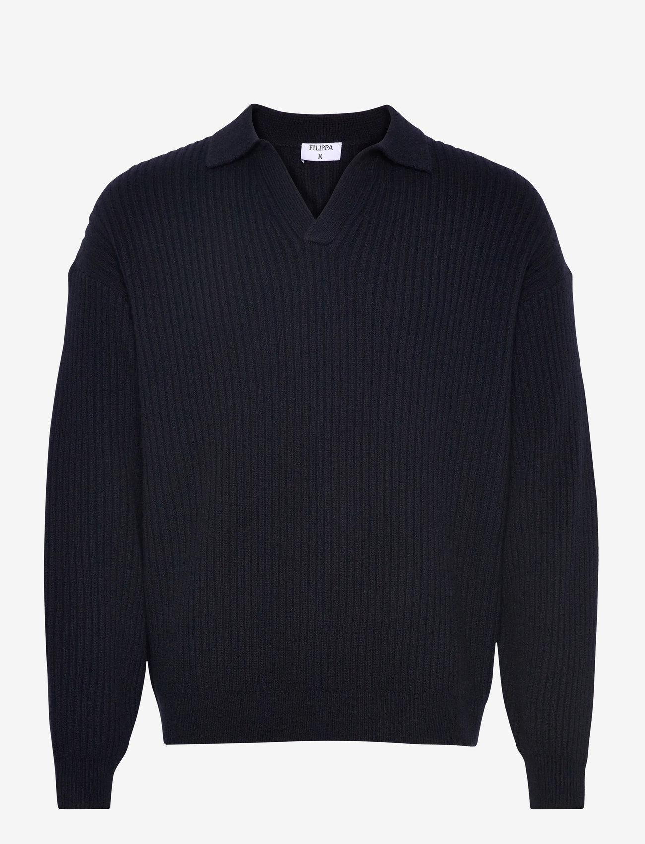 Filippa K - Ribbed Wool Polo Shirt - polostrik - navy - 0