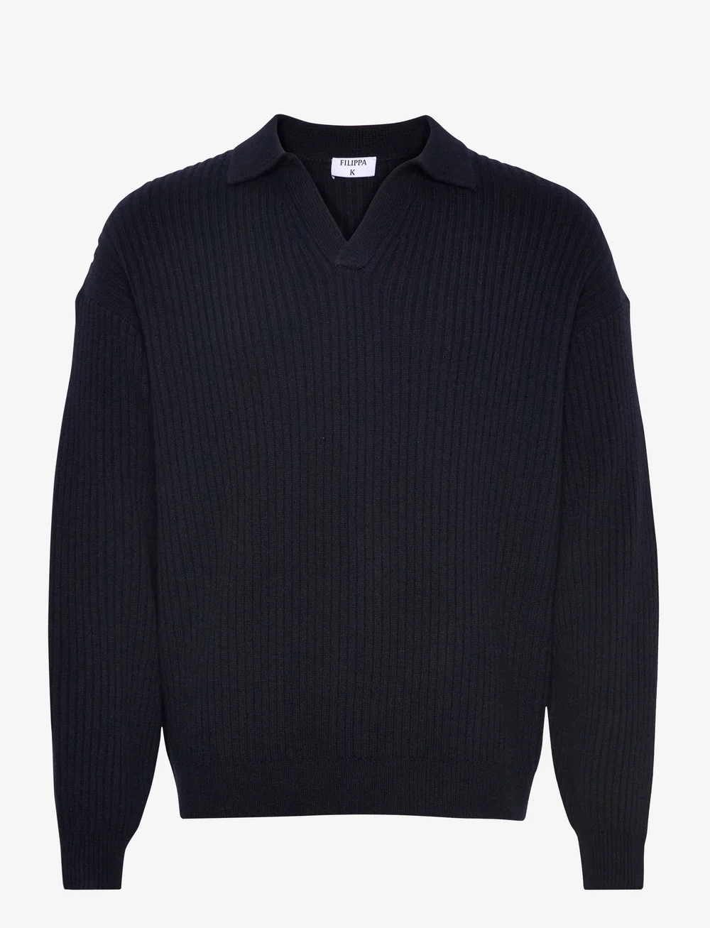 Filippa K - Ribbed Wool Polo Shirt - megztinis su v formos apykakle - navy - 0