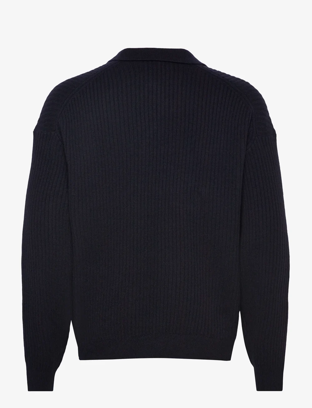 Filippa K - Ribbed Wool Polo Shirt - megztinis su v formos apykakle - navy - 1