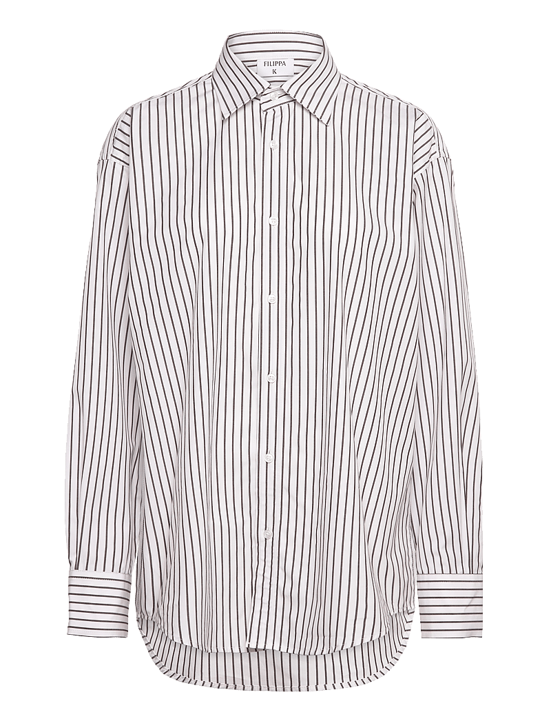 Filippa K - Classic Stripe Shirt - långärmade skjortor - coffee/whi - 0