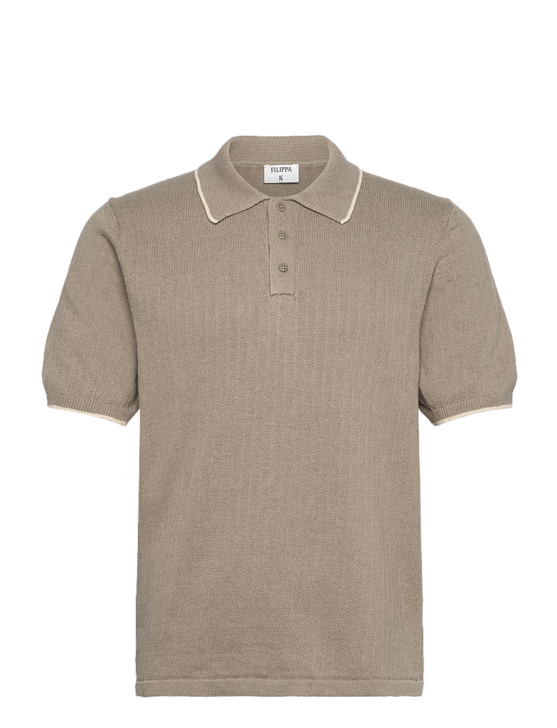 Filippa K - Linen Cotton Knit Polo - dzianinowe bluzki polo - moss grey - 0