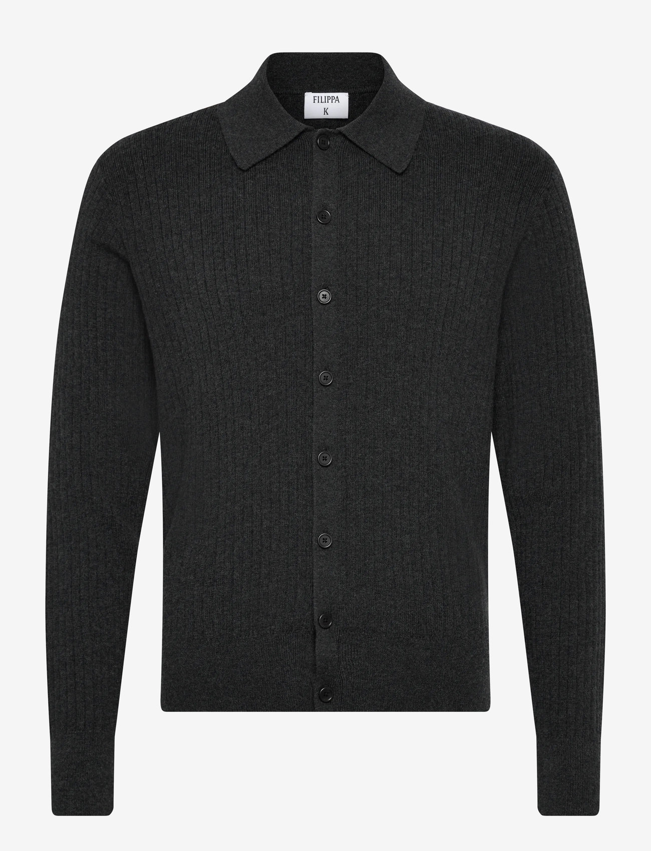 Filippa K - Cotton Merino Knit Shirt - stickade pikéer - anthracite melange - 0