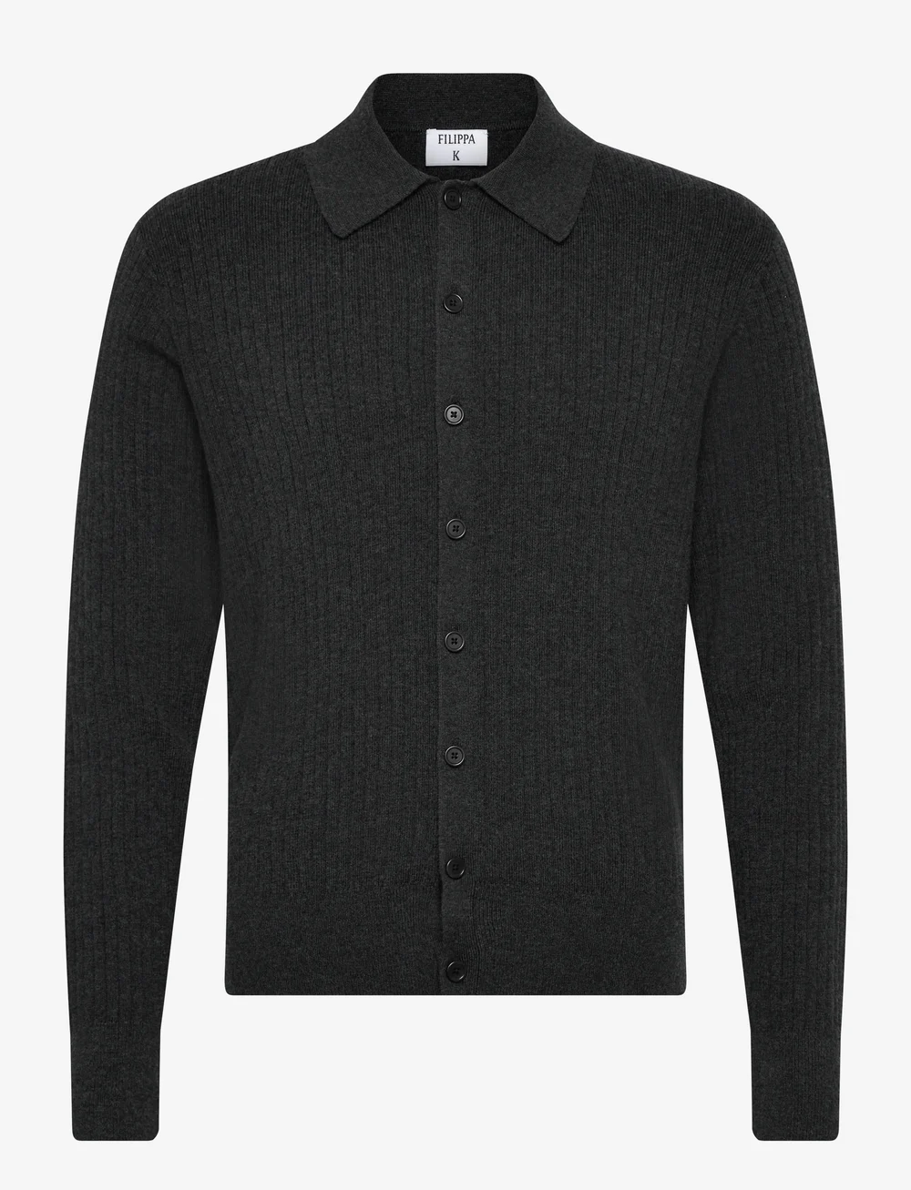Filippa K - Cotton Merino Knit Shirt - stickade pikéer - anthracite melange - 0
