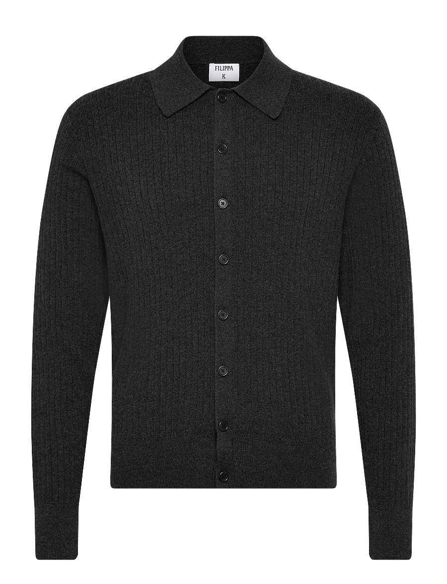 Filippa K - Cotton Merino Knit Shirt - poloer i strik med lange ærmer - anthracite melange - 0