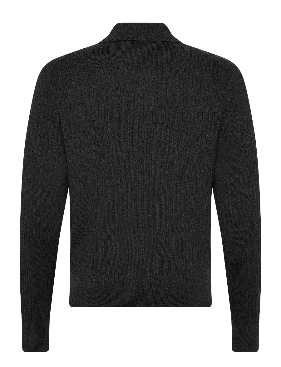 Filippa K - Cotton Merino Knit Shirt - poloer i strik med lange ærmer - anthracite melange - 1