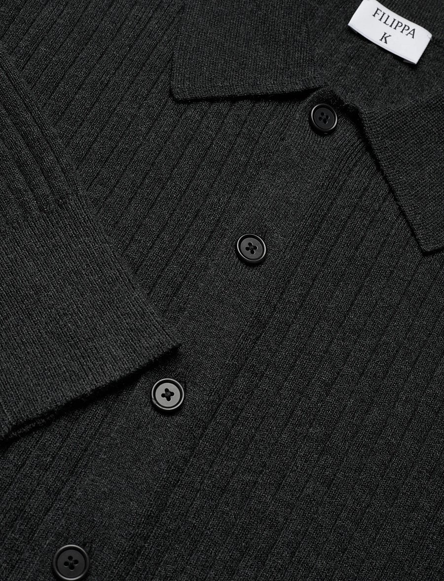 Filippa K - Cotton Merino Knit Shirt - poloer i strik med lange ærmer - anthracite melange - 2