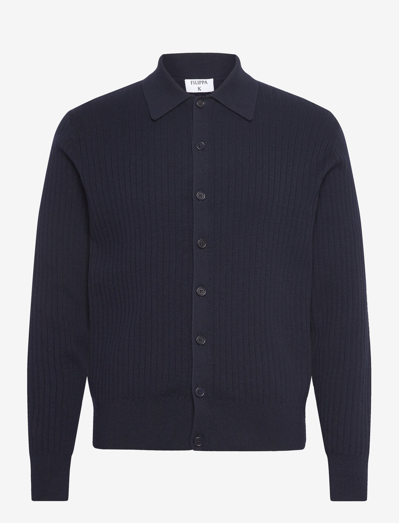 Filippa K - cotton merino knit shirt - stickade pikéer - navy - 0