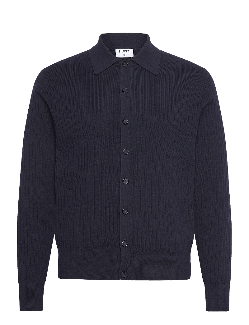 Filippa K - cotton merino knit shirt - stickade pikéer - navy - 0