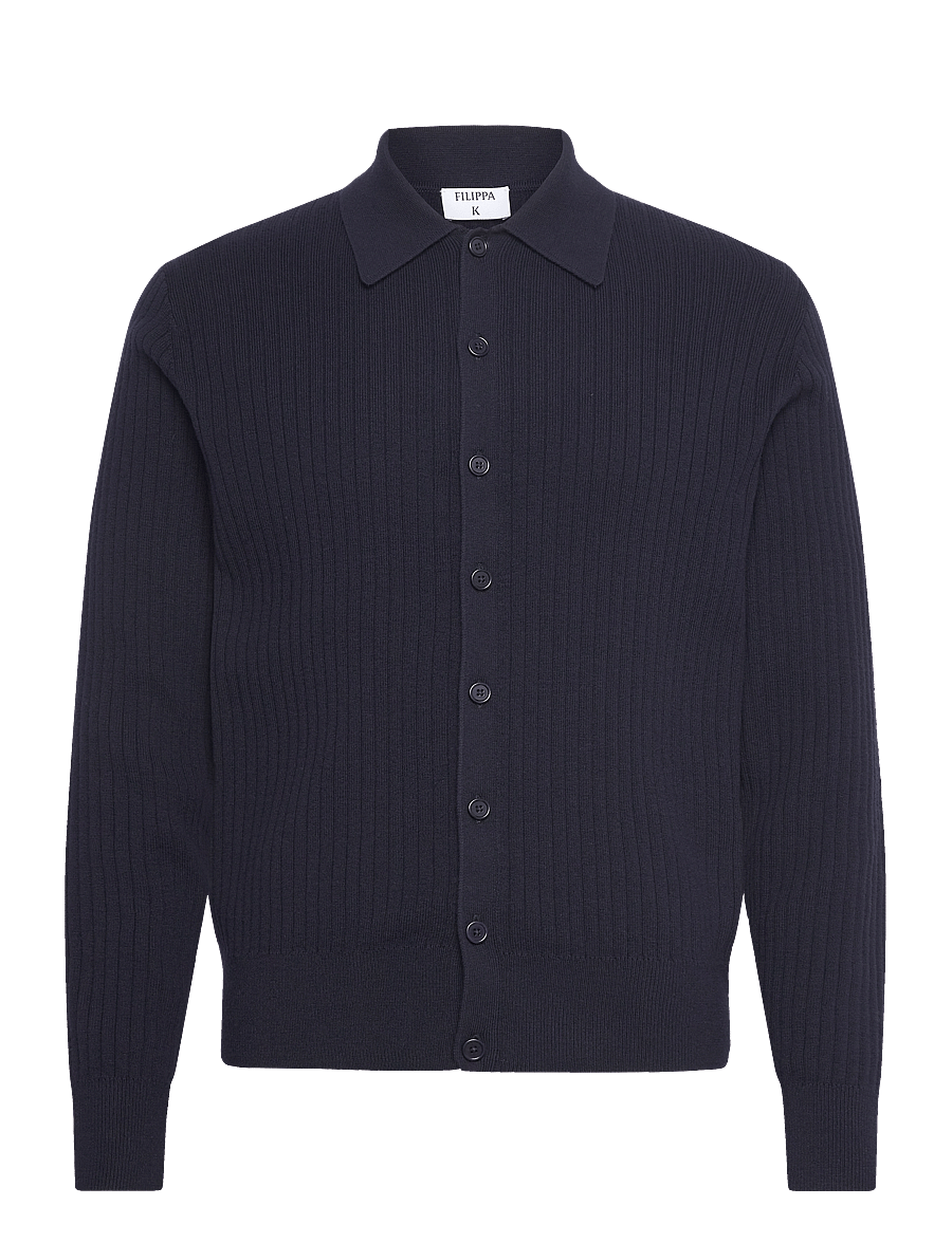 Filippa K - Cotton Merino Knit Shirt - long-sleeved knitted polos - navy - 0