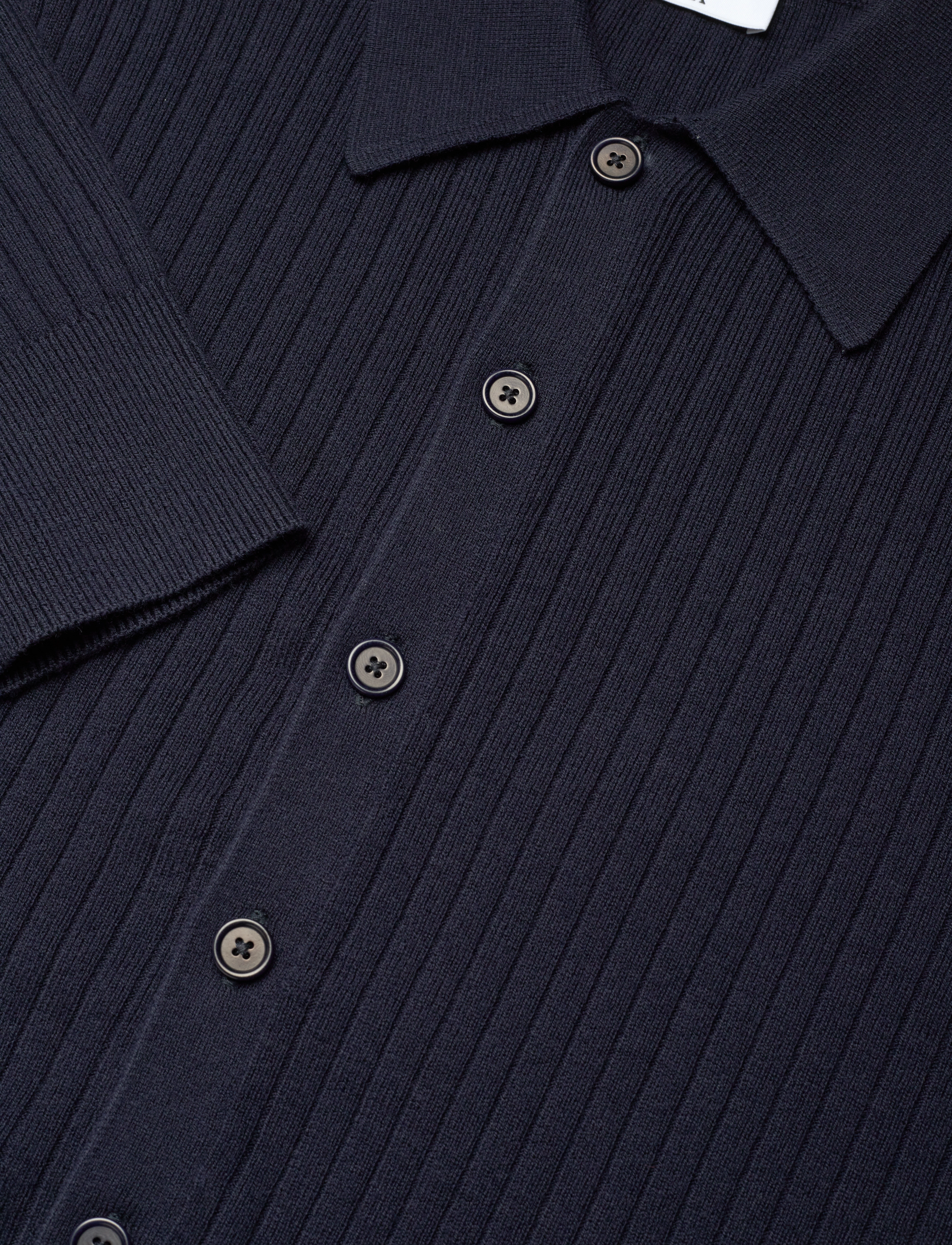 Filippa K - Cotton Merino Knit Shirt - long-sleeved knitted polos - navy - 2