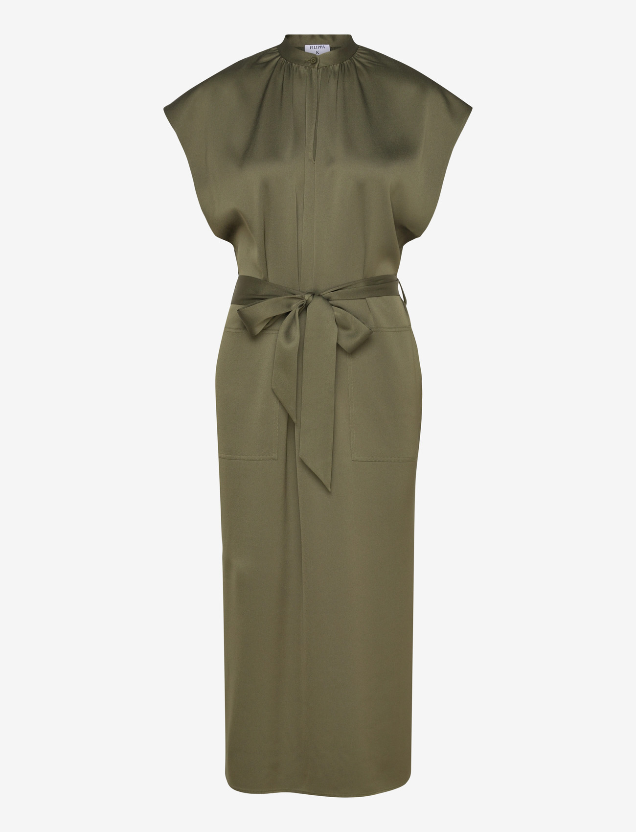 Filippa K - Belted Stand Collar Dress - kokteilikleidid - laurel green - 0