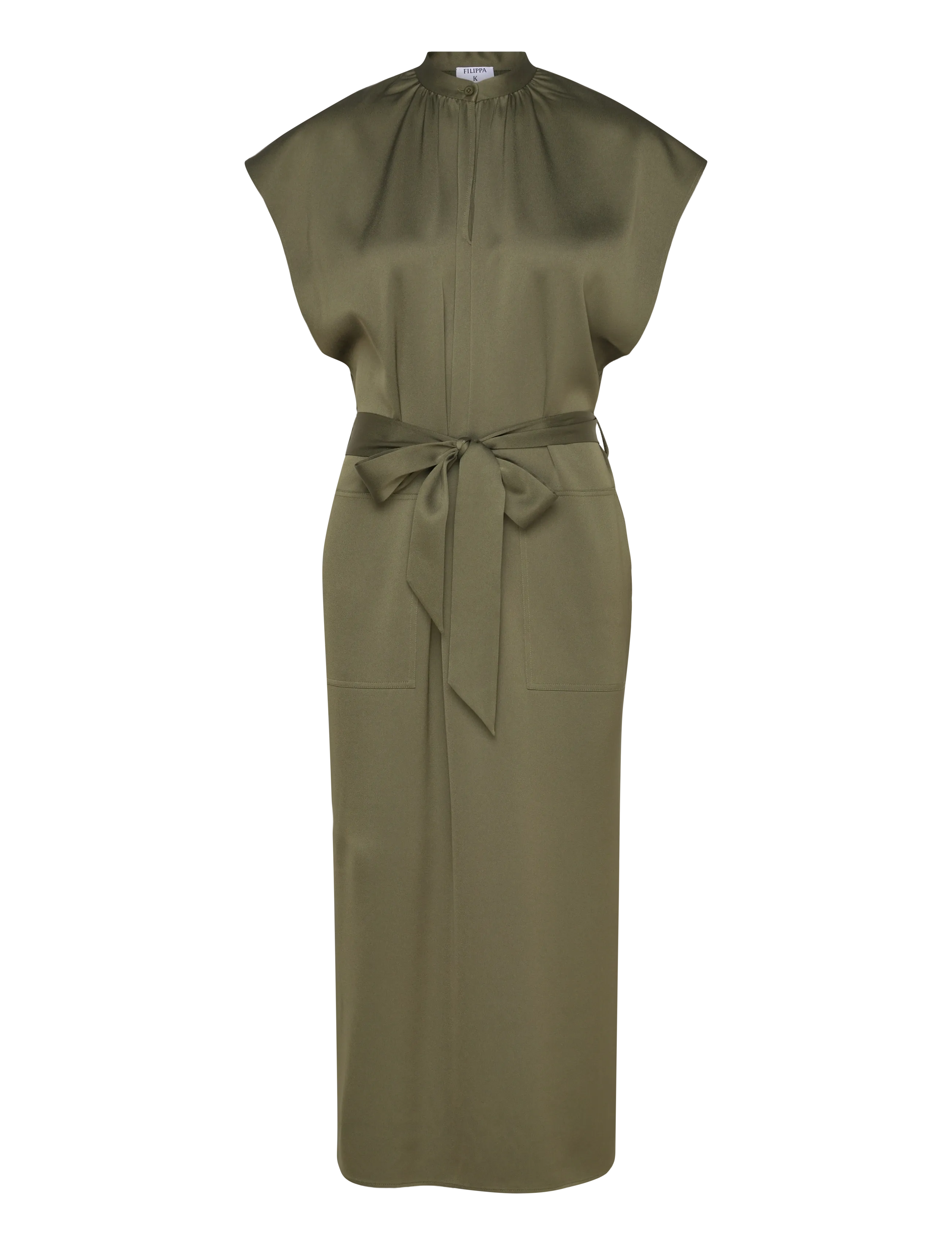 Filippa K Belted Stand Collar Dress - Kläder - LAUREL GREEN / green