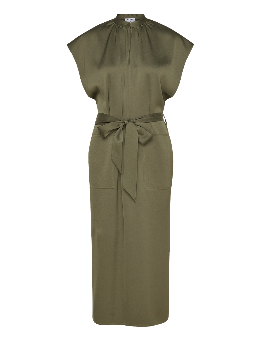Filippa K - Belted Stand Collar Dress - cocktailklänningar - laurel green - 1