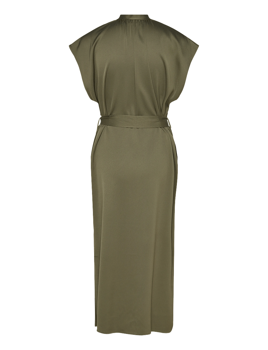 Filippa K - Belted Stand Collar Dress - cocktailklänningar - laurel green - 2