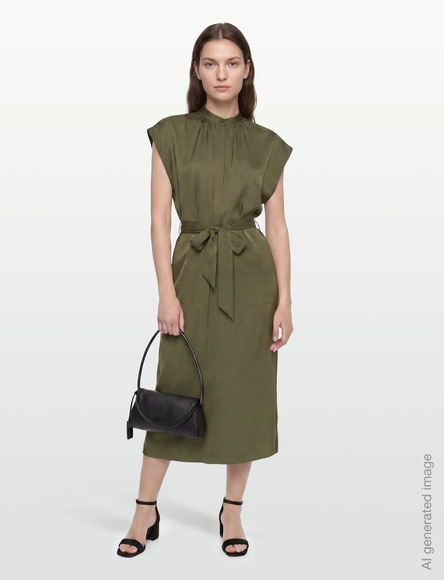 Filippa K - Belted Stand Collar Dress - cocktailklänningar - laurel green - 0