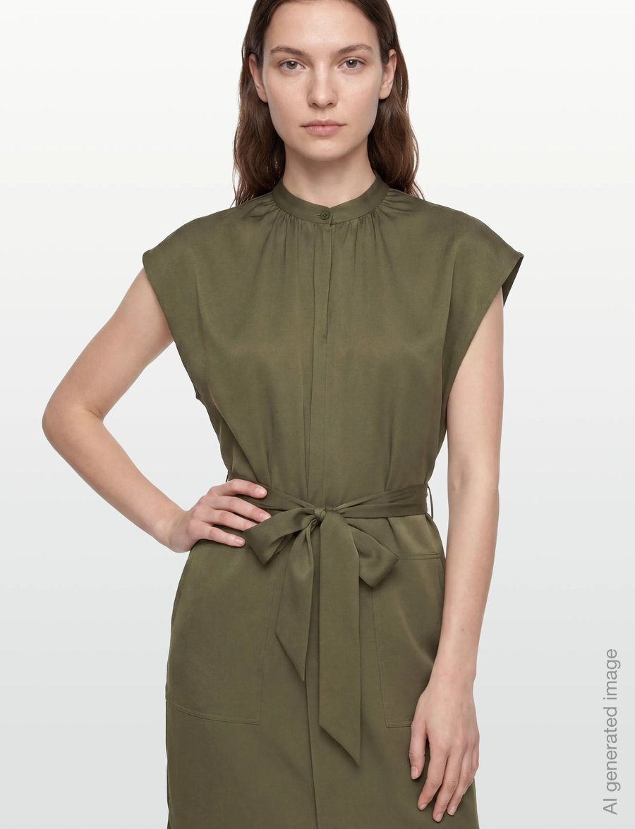 Filippa K - Belted Stand Collar Dress - cocktailklänningar - laurel green - 5