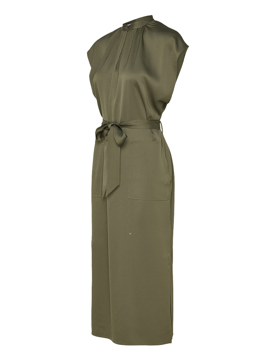 Filippa K - Belted Stand Collar Dress - cocktailklänningar - laurel green - 3