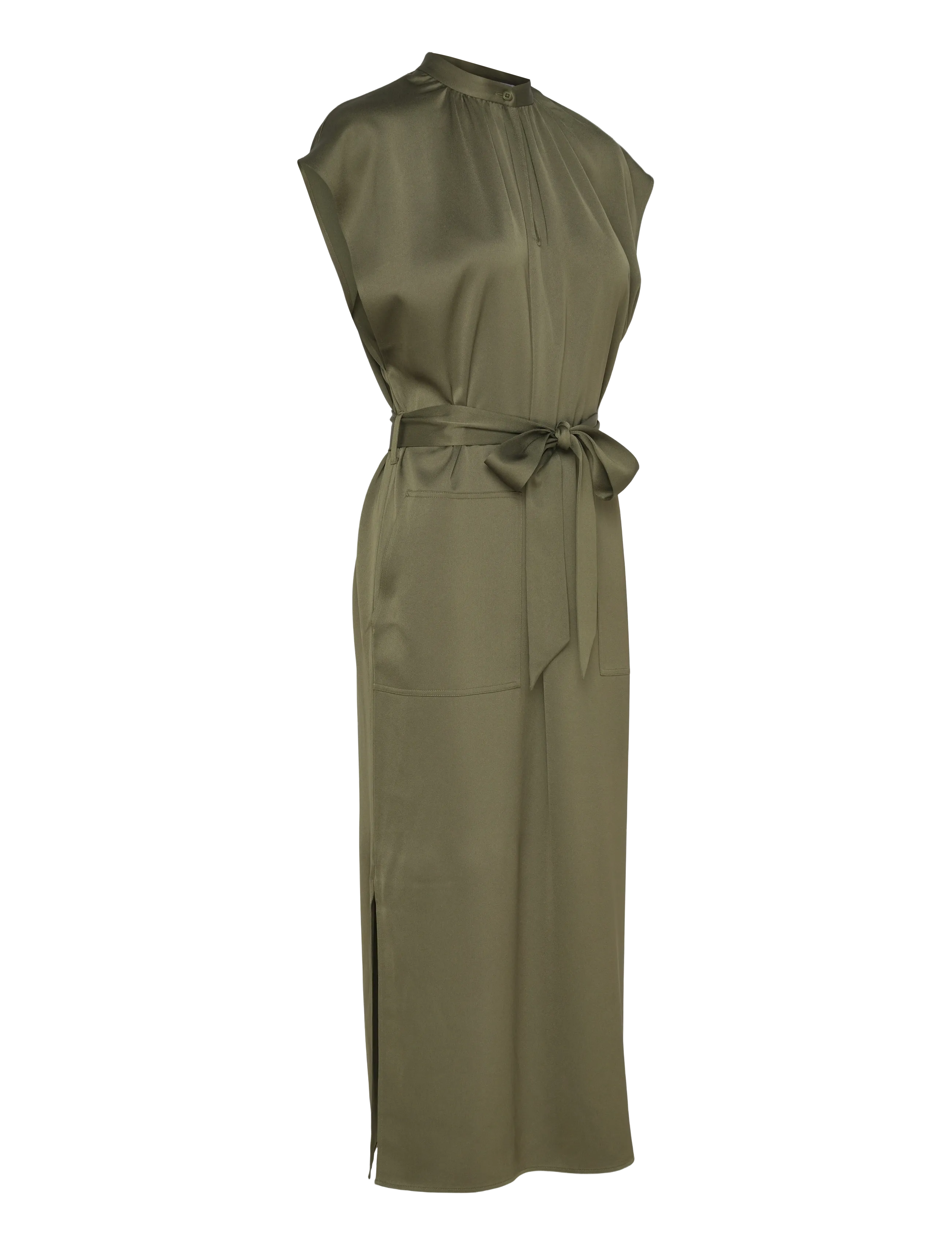 Filippa K - Belted Stand Collar Dress - kokteilikleidid - laurel green - 4