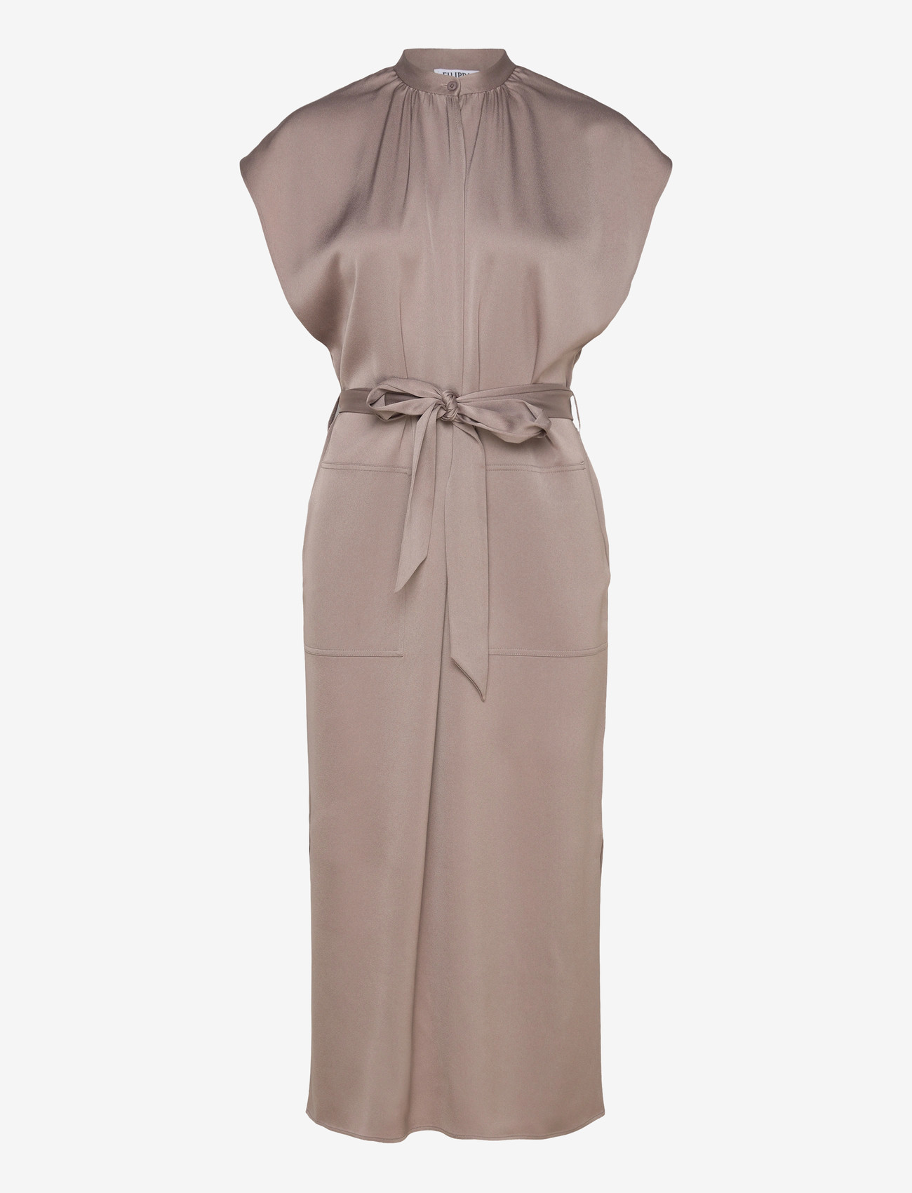 Filippa K - Belted Stand Collar Dress - cocktailkjoler - taupe beige - 1