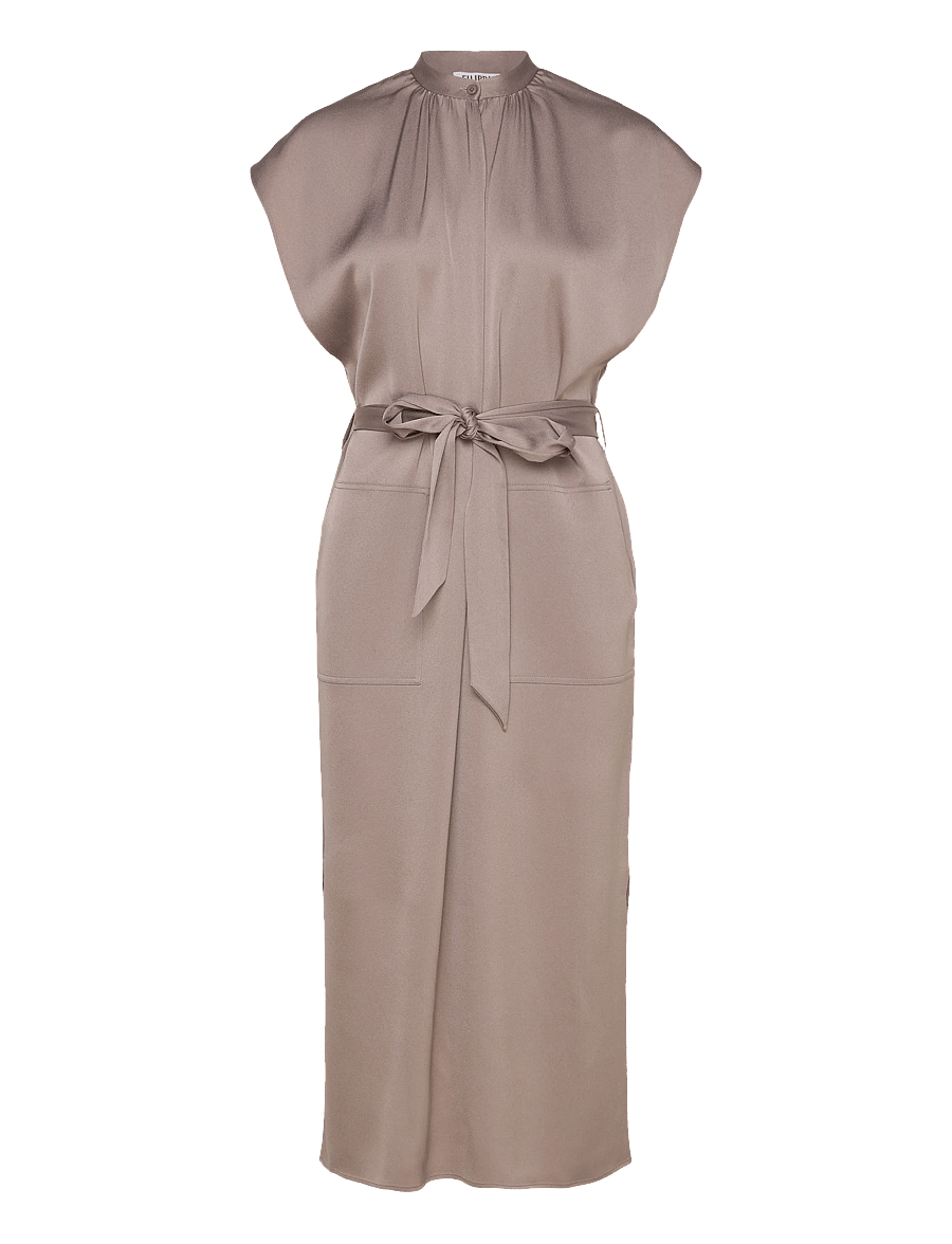 Filippa K - Belted Stand Collar Dress - cocktailklänningar - taupe beige - 1