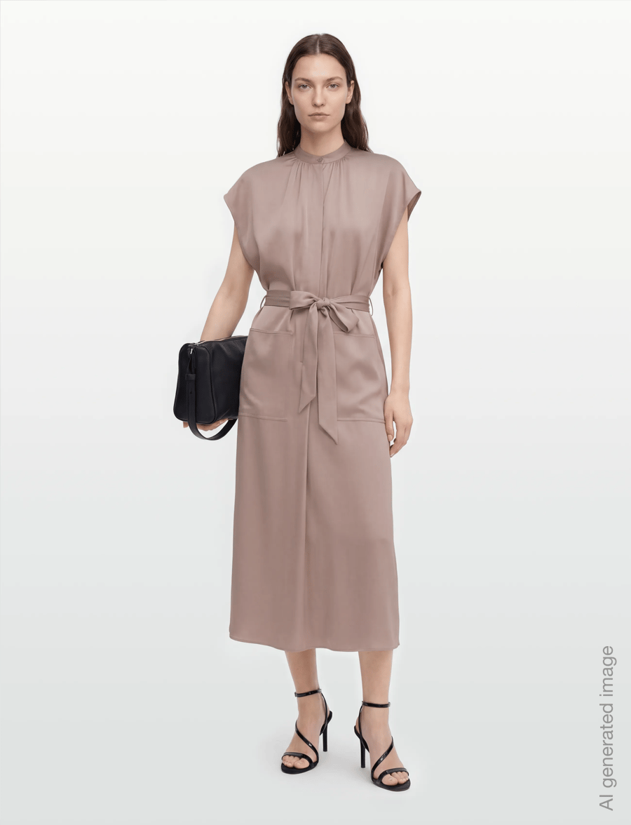 Filippa K - Belted Stand Collar Dress - cocktailklänningar - taupe beige - 0