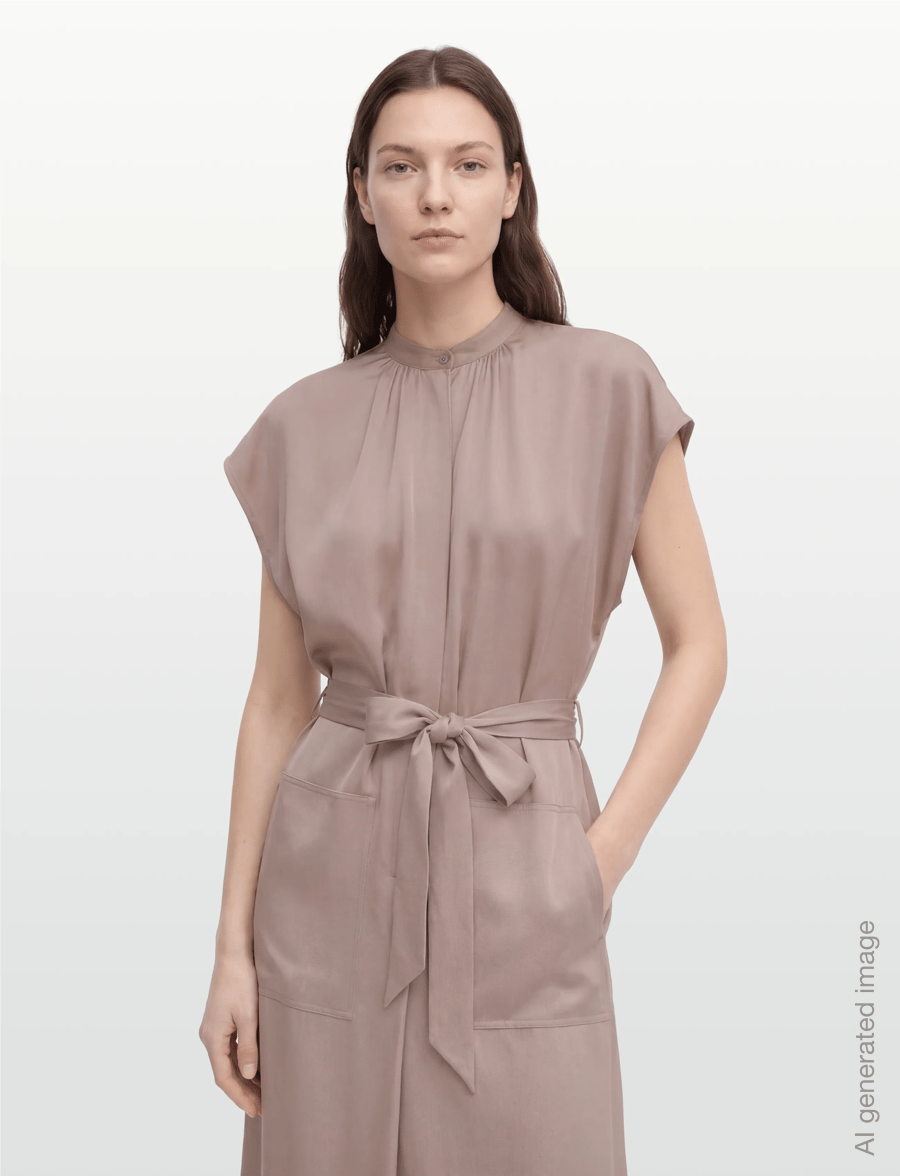 Filippa K - Belted Stand Collar Dress - cocktailklänningar - taupe beige - 5