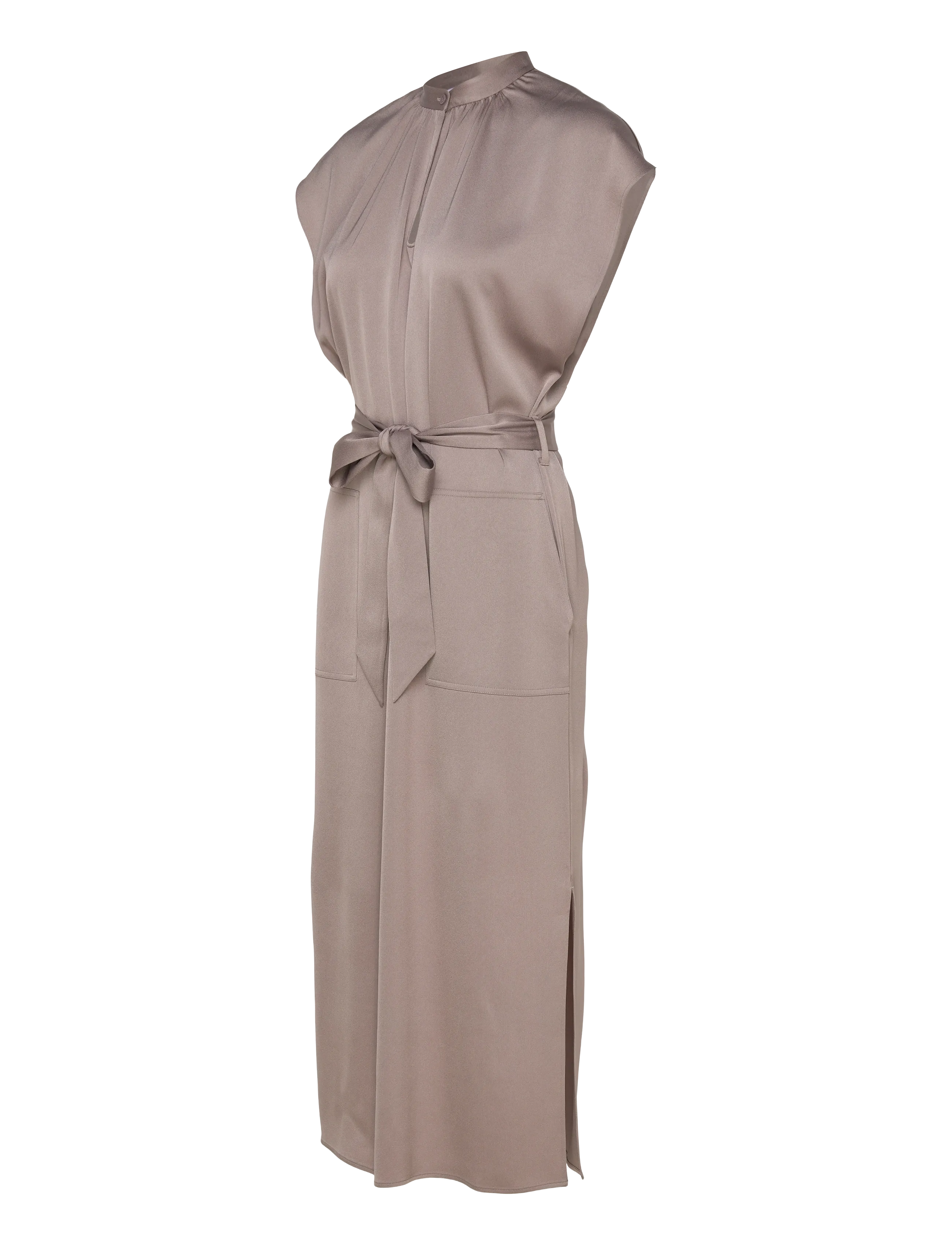Filippa K - Belted Stand Collar Dress - cocktail dresses - taupe beige - 3