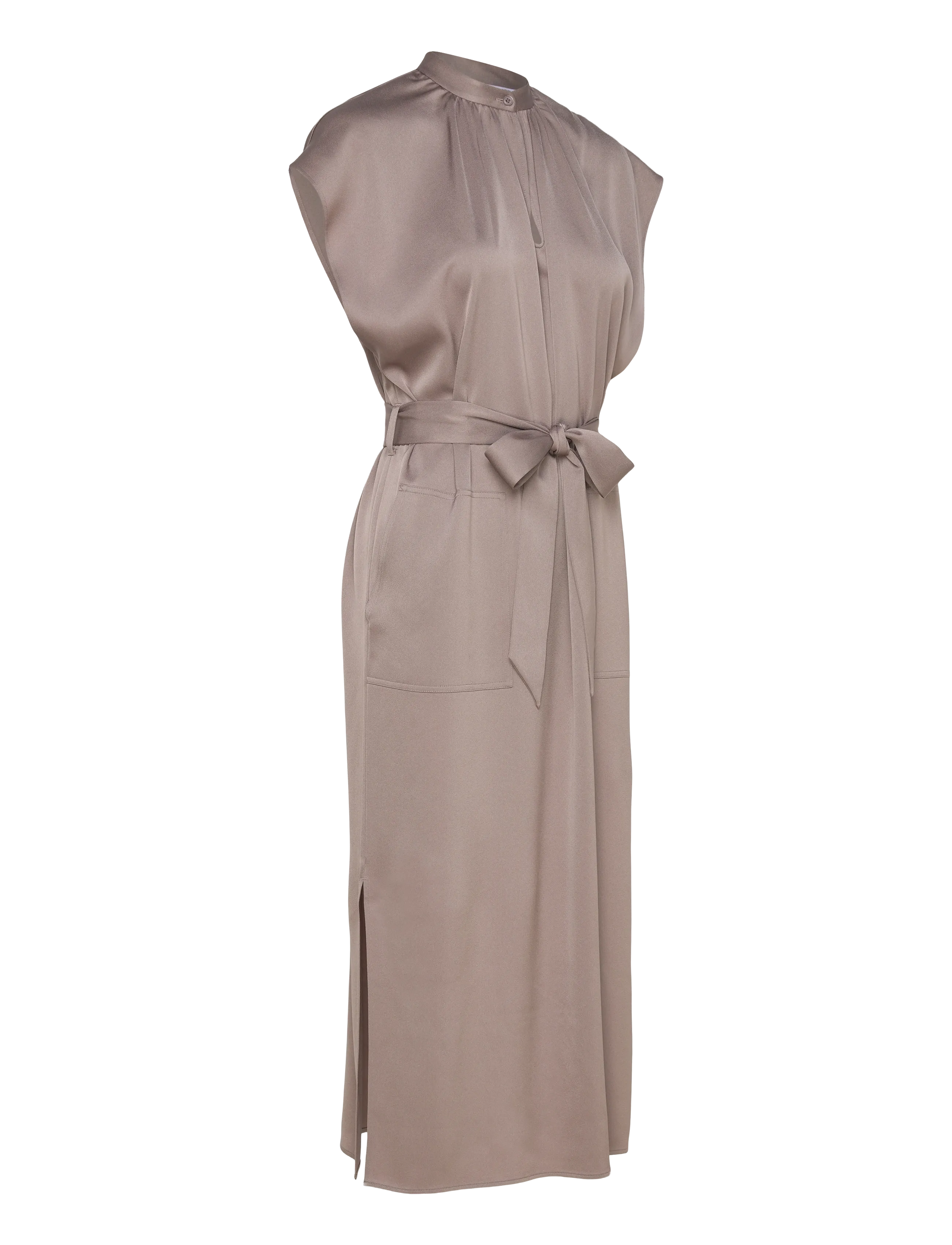 Filippa K - Belted Stand Collar Dress - cocktail dresses - taupe beige - 4