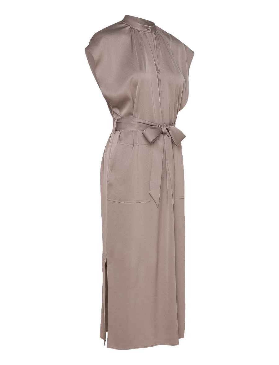 Filippa K - Belted Stand Collar Dress - cocktailklänningar - taupe beige - 4