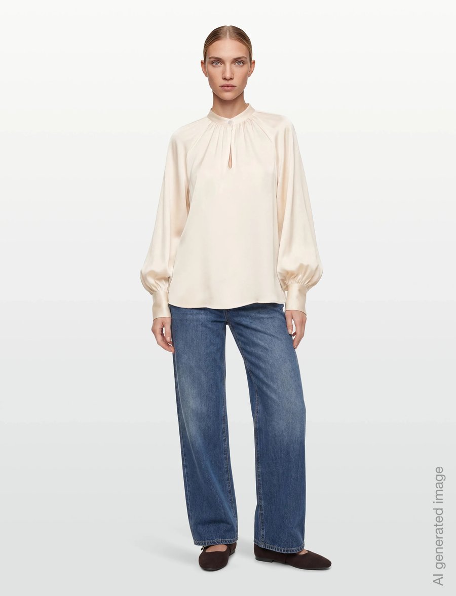 Filippa K - Stand Collar Blouse - langärmelige blusen - cream - 0
