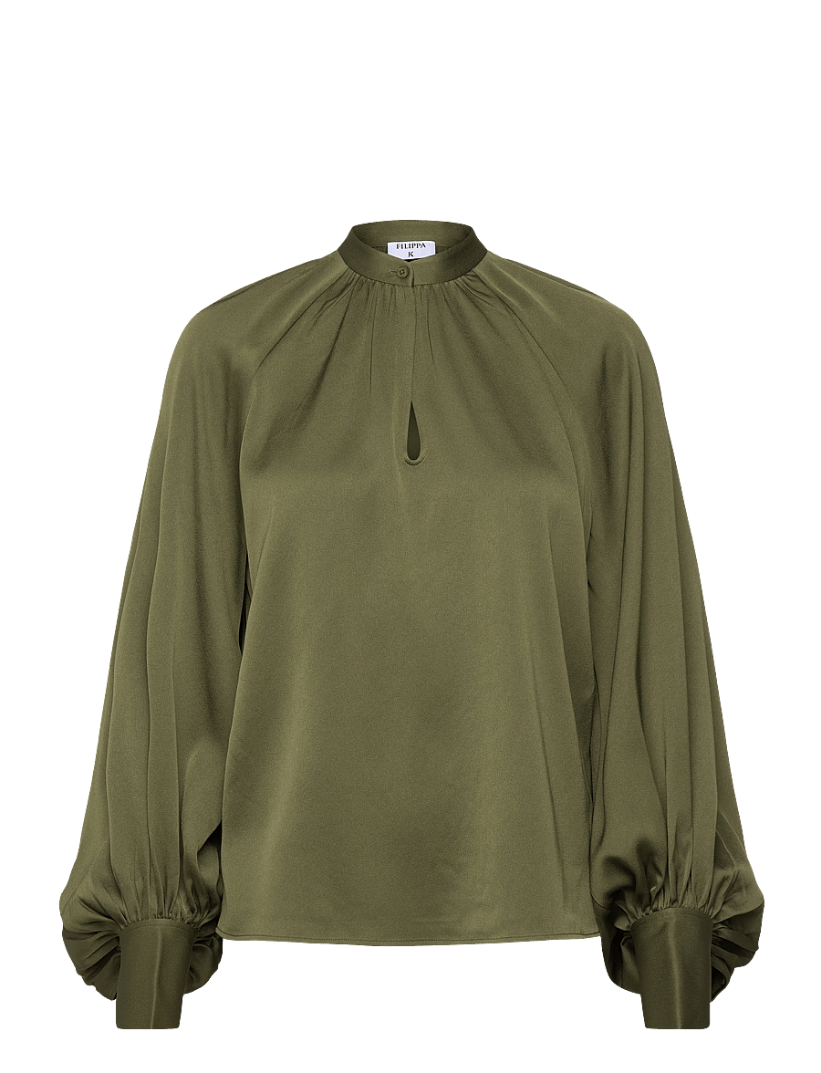 Filippa K - Stand Collar Blouse - langærmede bluser - laurel green - 1