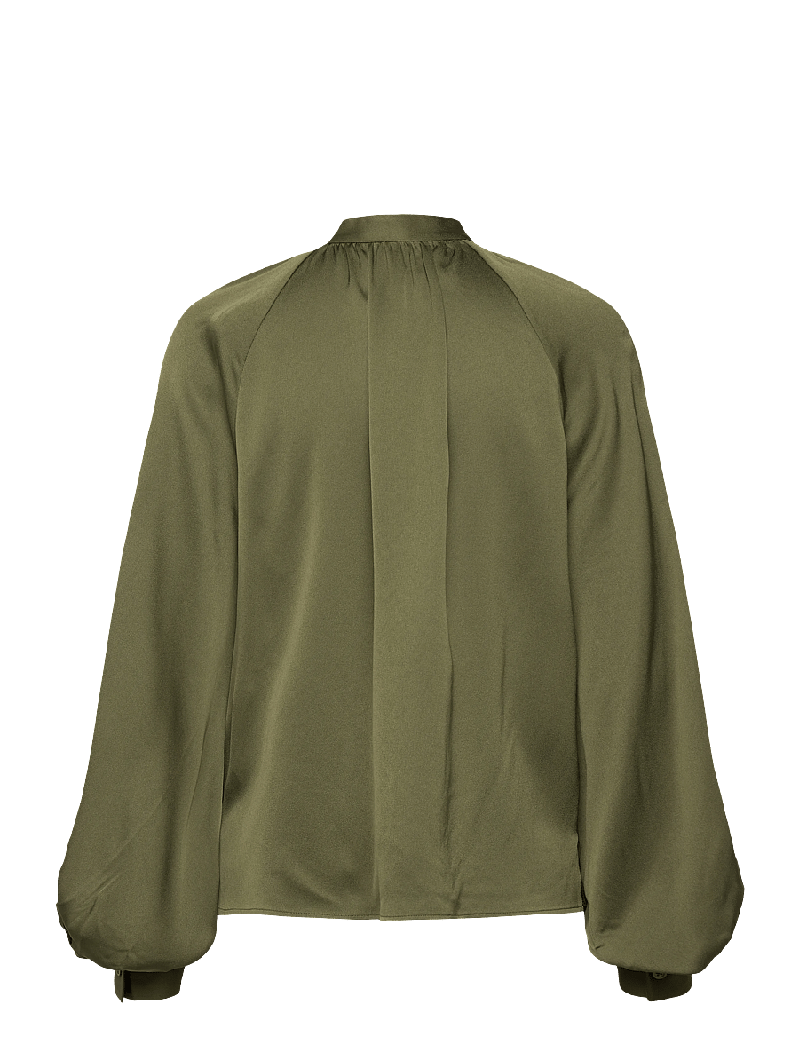 Filippa K - Stand Collar Blouse - langærmede bluser - laurel green - 2