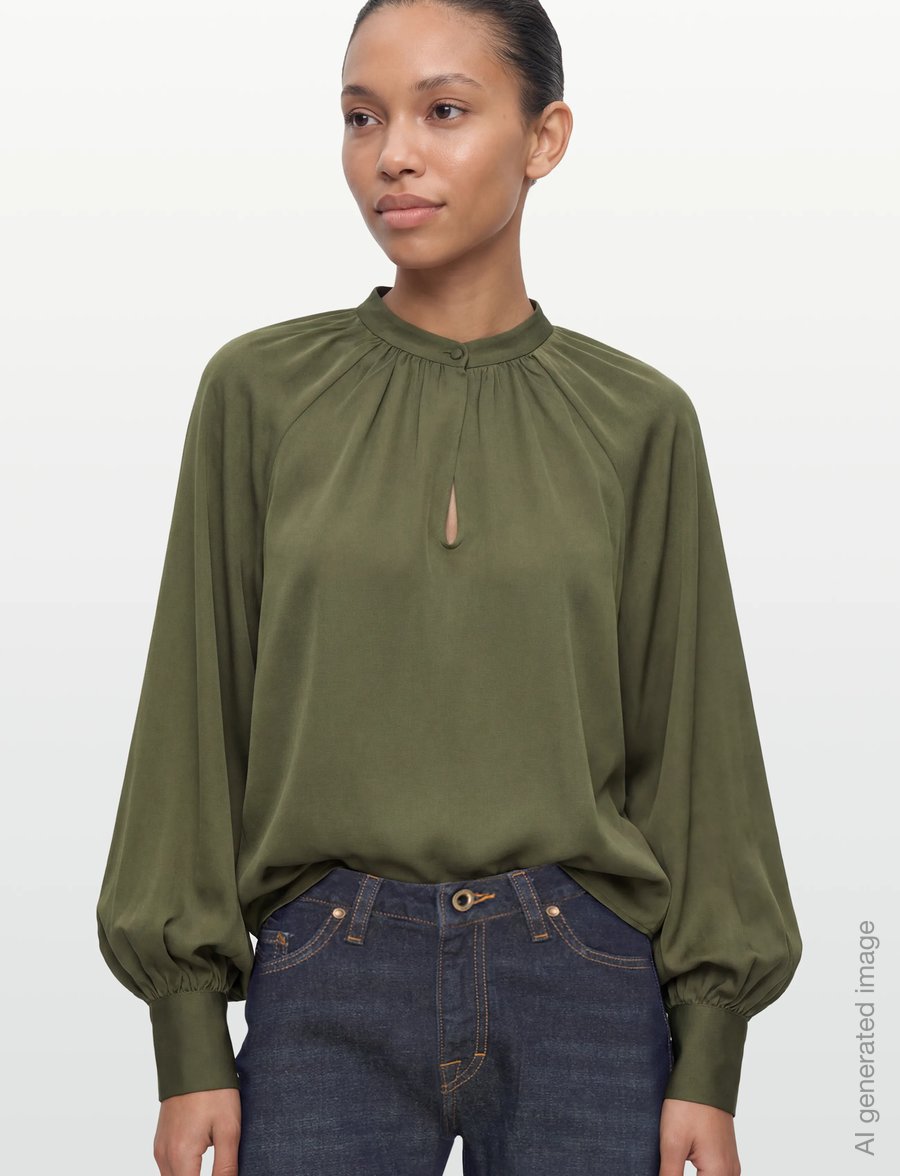 Filippa K - Stand Collar Blouse - langærmede bluser - laurel green - 3