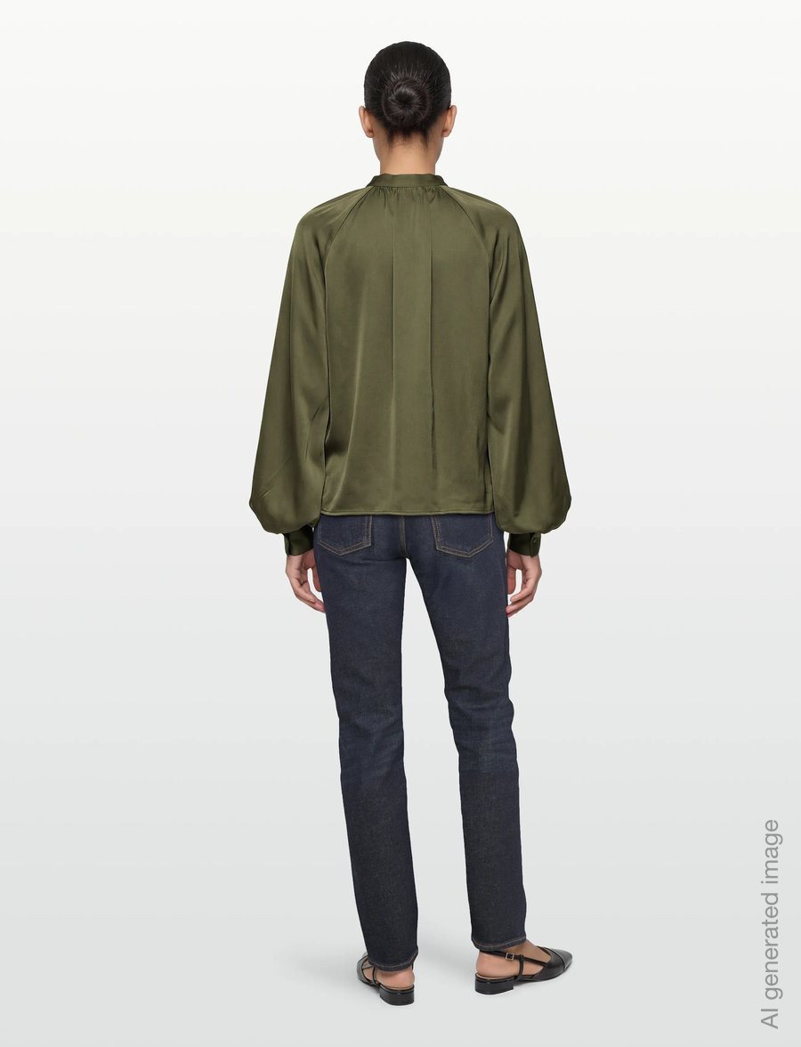 Filippa K - Stand Collar Blouse - langærmede bluser - laurel green - 4