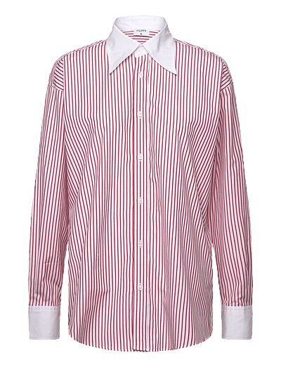 Filippa K Striped Cotton Shirt - Filippa K - WHITE/DARK / red