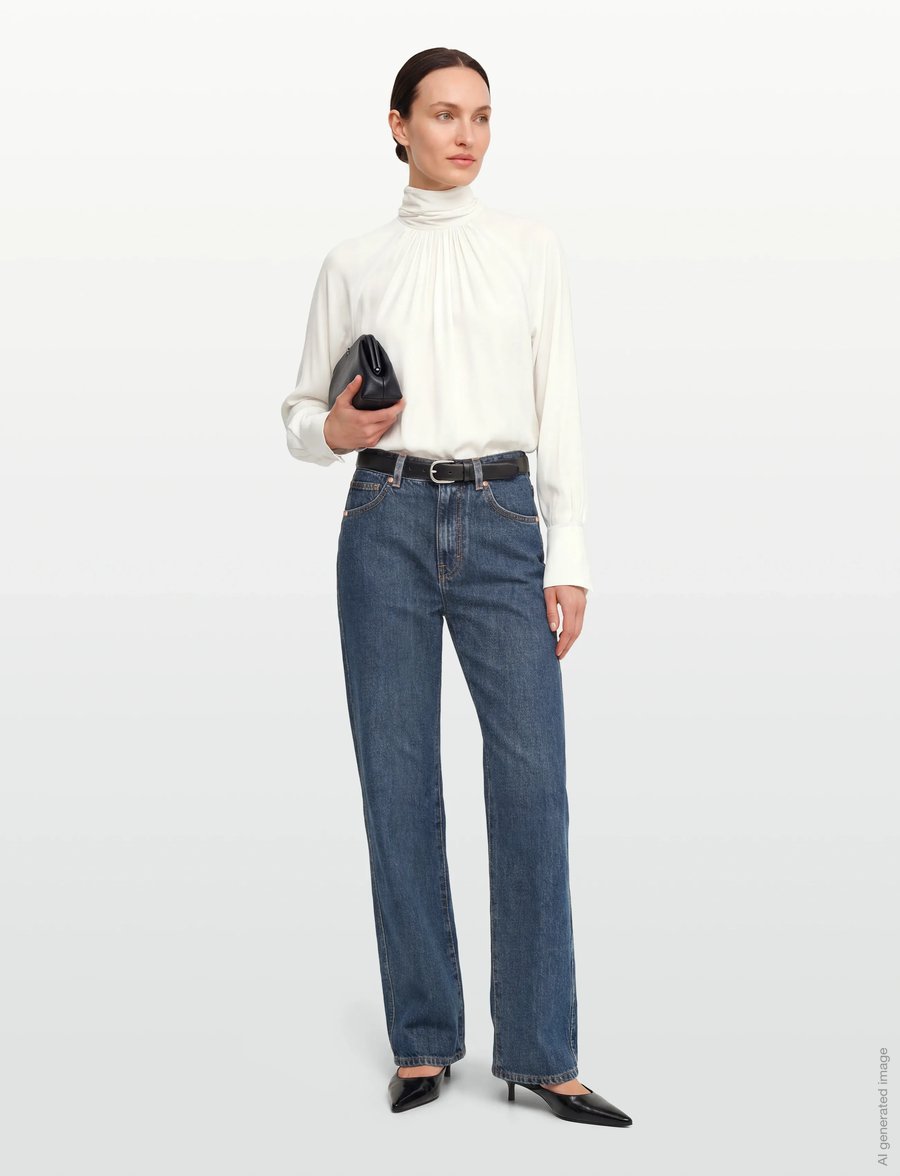 Filippa K - High Waisted Cropped Jeans - straight jeans - washed mid blue - 0