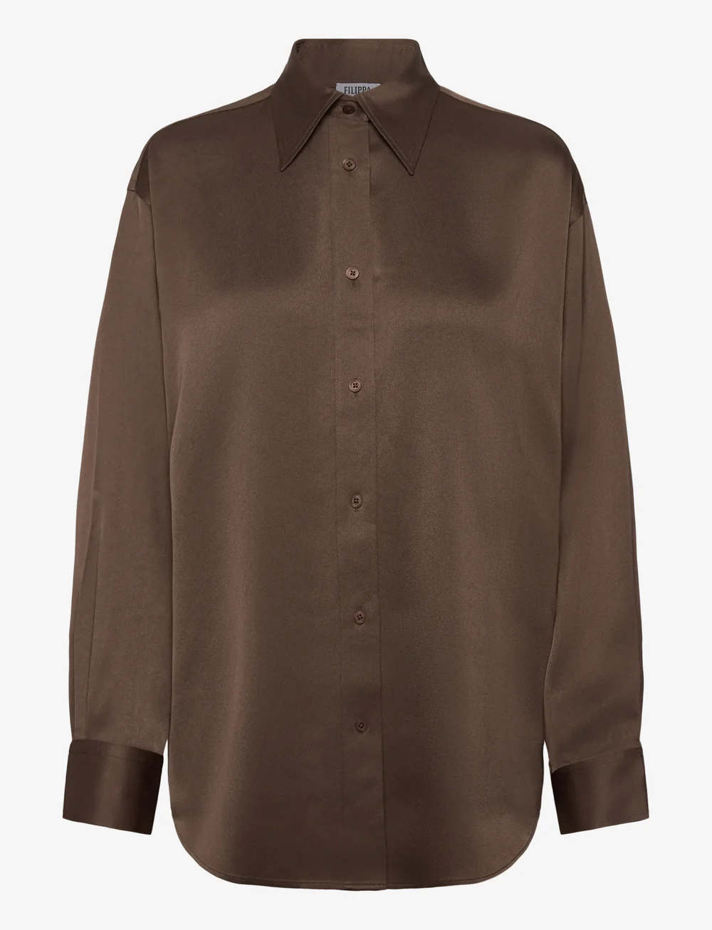 Filippa K - Satin Shirt - långärmade blusar - oak brown - 0