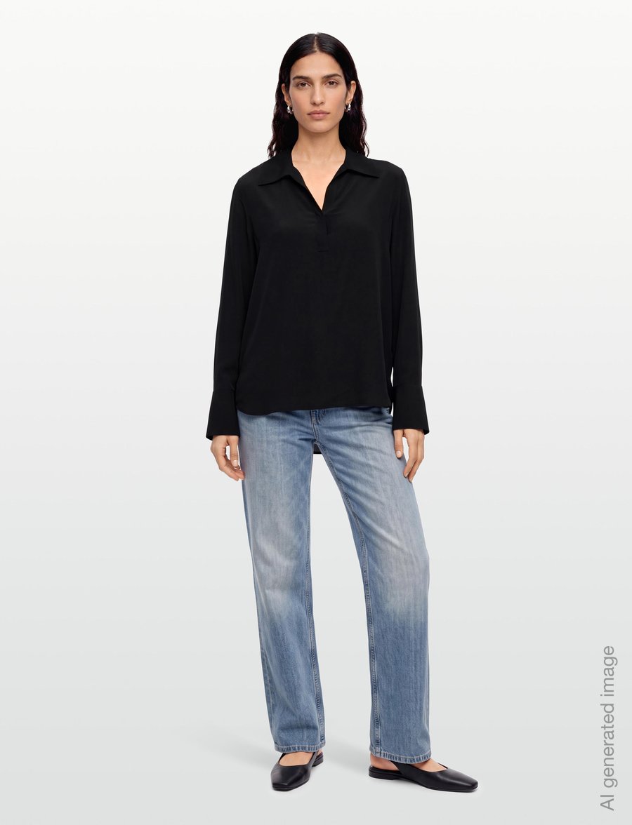 Filippa K - Half Placket Blouse - langærmede bluser - black - 0