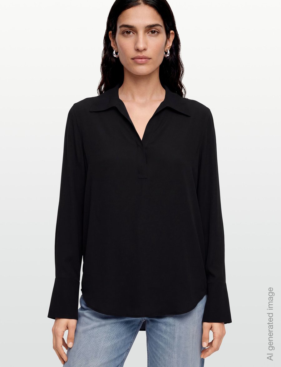 Filippa K - Half Placket Blouse - langærmede bluser - black - 3
