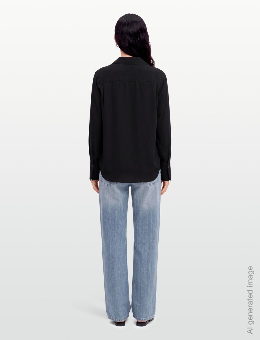 Filippa K - Half Placket Blouse - langærmede bluser - black - 4